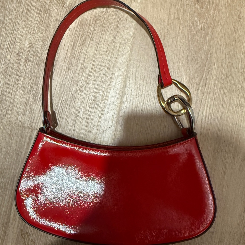 STAUD Red Mini Bag with Gold Accent